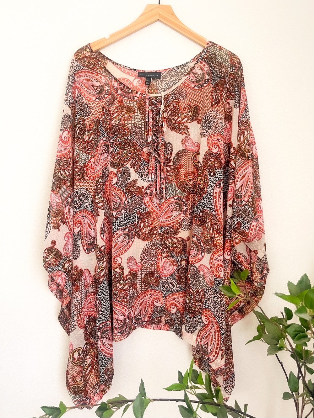 Lane Bryant Sheer Paisley Poncho Top 22/24 Flowy Boho Tunic Blouse